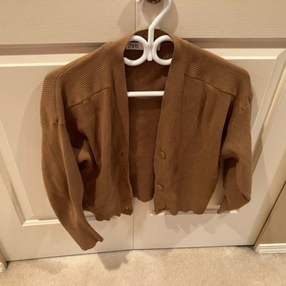Zara ribbed cardigan, tan, small - Picture 3 of 4